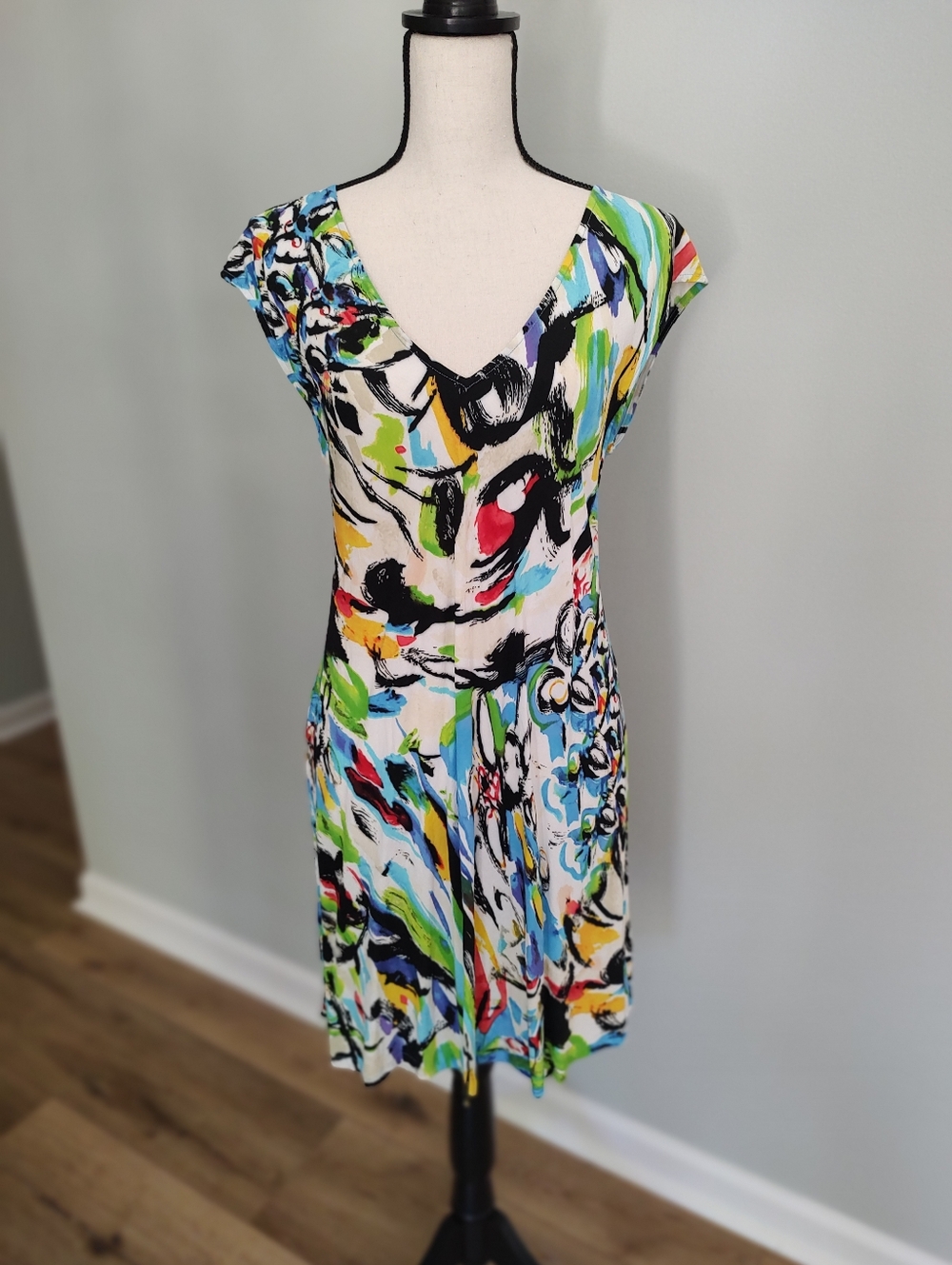 Jams World Candy Pop Hawaiian Dress Coastal Beach Turquoise Black Cap Sleeve M